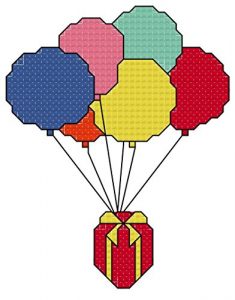 Download Present with Balloons cross stitch chart/ pattern – uses whole, quarter and backstitch: Perfect for birthdays or other gift-giving occasions to put in a card or frame pdf, epub, ebook